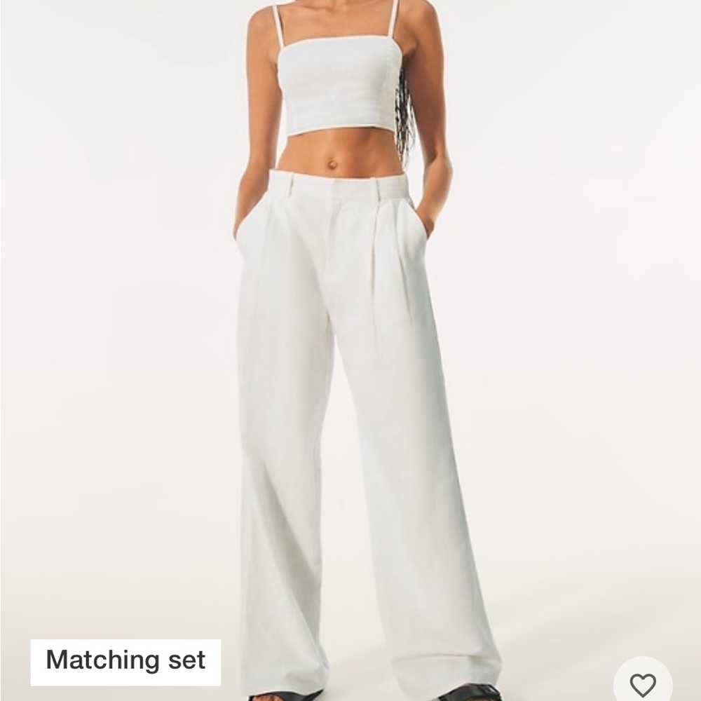 365 High rise new off white linen pleated trousers